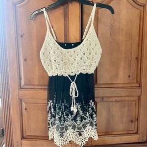 Crochet white and black sheer blouse